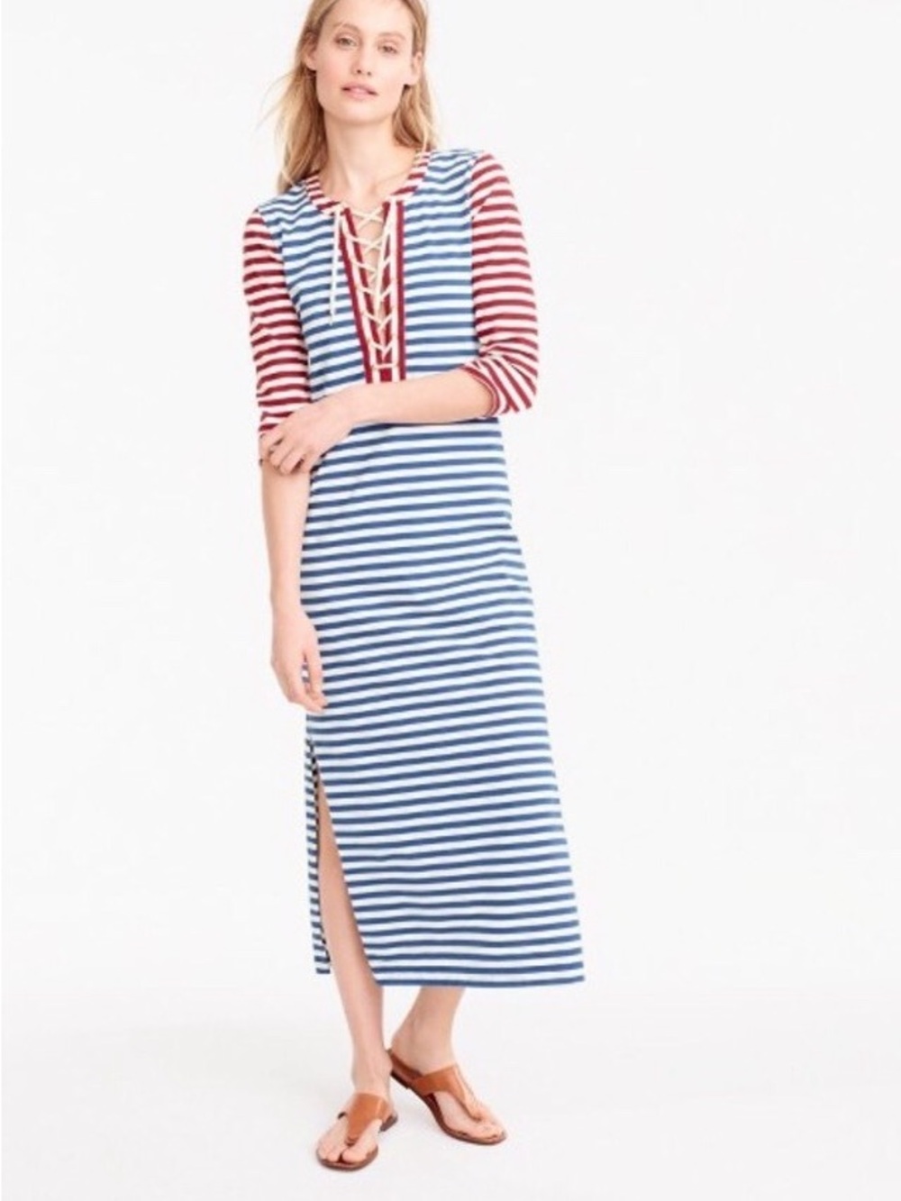 J Crew Sammie Lace-Up Striped Midi Dress